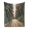 thumbnail image 1 of Adventure Soft Flannel Fleece Blanket, Straight Highway in Northern California United States Nature Photography, Cozy Plush for Indoor and Outdoor Use, 50" x 70", Forest Green Grey, by Ambesonne, 1 of 5