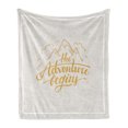 thumbnail image 1 of Adventure Soft Flannel Fleece Blanket, Vibrant Mountain View and the Adventure Begins Words Travel Hand Drawn, Cozy Plush for Indoor and Outdoor Use, 50" x 70", Earth Yellow Apricot, by Ambesonne, 1 of 5
