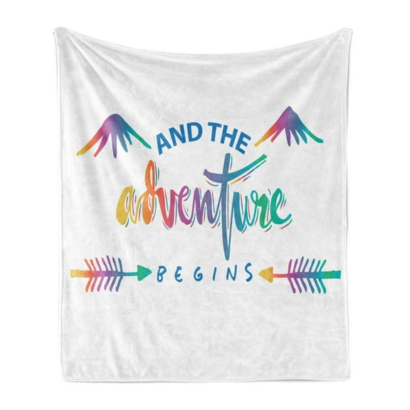 Adventure Soft Flannel Fleece Throw Blanket, Colorful Calligraphic Design with Abstract Mountains and Arrow Journey, Cozy Plush for Indoor and Outdoor Use, 50" x 60", Multicolor, by Ambesonne
