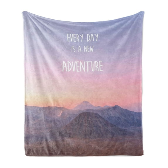 Adventure Soft Flannel Fleece Throw Blanket, Ethereal View of Kawah Ijen Crater in Indonesia Scenic Misty Land, Cozy Plush for Indoor and Outdoor Use, 50" x 60", Pale Pink Tan Pale Blue, by Ambesonne