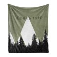 thumbnail image 1 of Adventure Soft Flannel Fleece Throw Blanket, Forest Halftone Effect Hipster Typography Camping in Mountains, Cozy Plush for Indoor and Outdoor Use, 60" x 80", Army Green Black White, by Ambesonne, 1 of 6