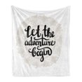 thumbnail image 1 of Adventure Soft Flannel Fleece Throw Blanket, Mandala Inspired Round Motif with Phrase Hipster Vintage, Cozy Plush for Indoor and Outdoor Use, 50" x 70", Pale Grey Black White, by Ambesonne, 1 of 5