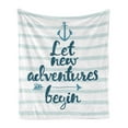 thumbnail image 1 of Adventure Soft Flannel Fleece Throw Blanket, Nautical Stripes Anchor and Arrow Text Sea Travel Cruise, Cozy Plush for Indoor and Outdoor Use, 70" x 90", Night Blue Pale Blue, by Ambesonne, 1 of 6