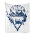 thumbnail image 1 of Adventure Soft Flannel Fleece Throw Blanket, Reindeer and Compass Travel Wilderness Forest Outdoors, Cozy Plush for Indoor and Outdoor Use, 50" x 70", Dark Blue White, by Ambesonne, 1 of 5