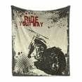 thumbnail image 1 of Adventure Soft Flannel Fleece Throw Blanket, Ride Your Way Words Motorcycle Image Poster Artwork Print, Cozy Plush for Indoor and Outdoor Use, 60" x 80", Charcoal Grey Maroon, by Ambesonne, 1 of 5