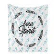thumbnail image 1 of Adventure Soft Flannel Fleece Throw Blanket, Words About Being Free Little Feather Circle Inspirational, Cozy Plush for Indoor and Outdoor Use, 70" x 90", Baby Blue Black, by Ambesonne, 1 of 5