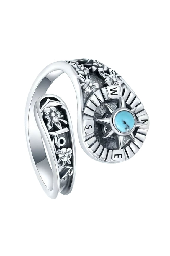 Adventure Themed Adjustable Vintage Ring with Natural Turquoise Decoration