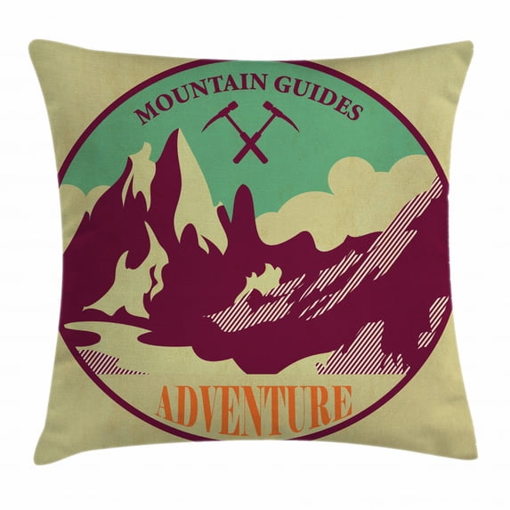 Adventure Throw Pillow Cushion Cover, Journey Mountain Guides Trekking Climbing Camps Tourism Vivid Colorful Art Print, Decorative Square Accent Pillow Case, 20 X 20 Inches, Multicolor, by Ambesonne
