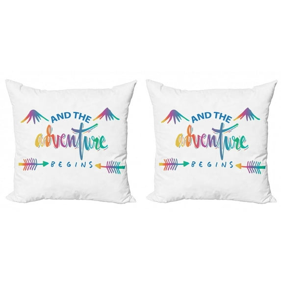 Ambesonne Adventure Throw Pillow Cover 2 Pack, Colorful Retro Words, 16", Multicolor