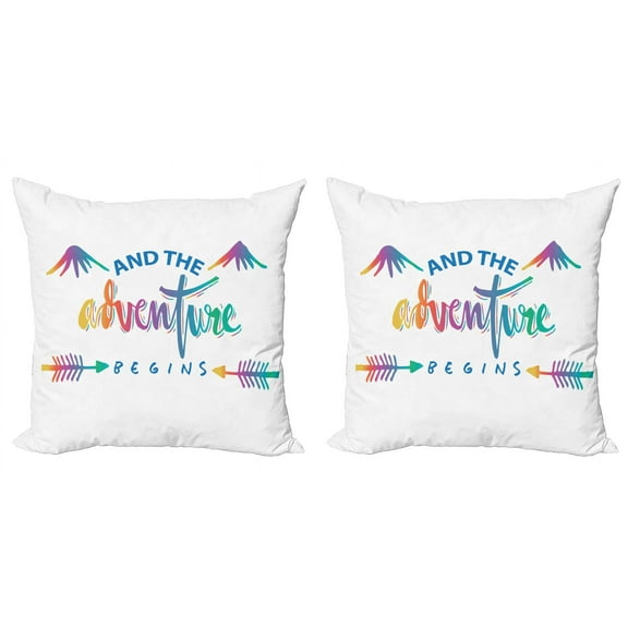 Ambesonne Adventure Throw Pillow Cover 2 Pack, Colorful Retro Words, 24", Multicolor