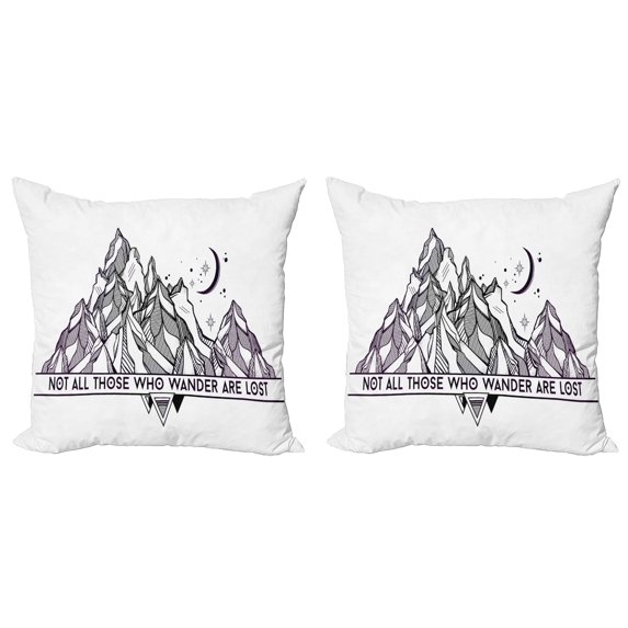 Ambesonne Adventure Throw Pillow Cover 2 Pack, Geometrical Mountains, 20", Dark Purple Black