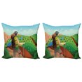 thumbnail image 1 of Adventure Throw Pillow Cushion Cover Pack of 2, Man with a Backpack his Back Turned Standing on Top of a Mountain Hiking, Zippered Double-Side Digital Print, 4 Sizes, Multicolor, by Ambesonne, 1 of 2