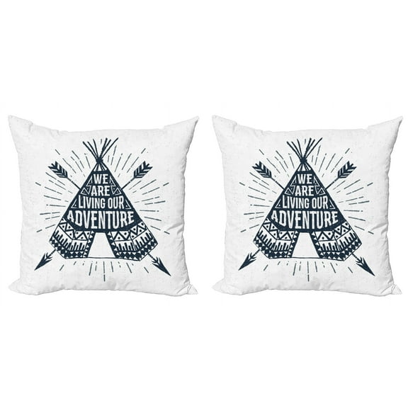 Ambesonne Adventure Throw Pillow Cover 2 Pack, Teepee with Arrows, 18", Dark Petrol Blue White
