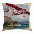 thumbnail image 1 of Adventure Throw Pillow Cushion Cover, Real Adventure Quote with Coastline and a Red Airplane Journey Travel Themed Art, Decorative Square Accent Pillow Case, 18 X 18 Inches, Multicolor, by Ambesonne, 1 of 2