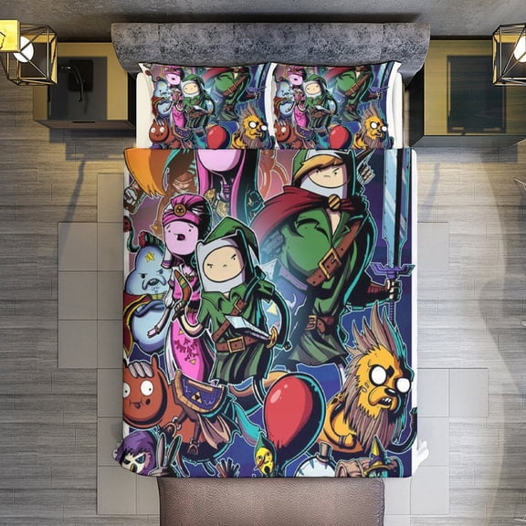 Adventure Time 3-Piece Bedding Comforter Set Bed Cover Set Soft Warm Bedding for Bedroom, Home, Hotel 102"x90"