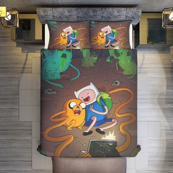Adventure Time 3-Piece Bedding Comforter Set Bed Cover Set Soft Warm Bedding for Bedroom, Home, Hotel 79"x90"