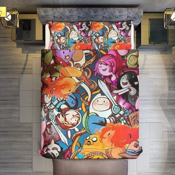 Adventure Time 3-Piece Bedding Comforter Set Bed Cover Set Soft Warm Bedding for Bedroom, Home, Hotel 79"x90"