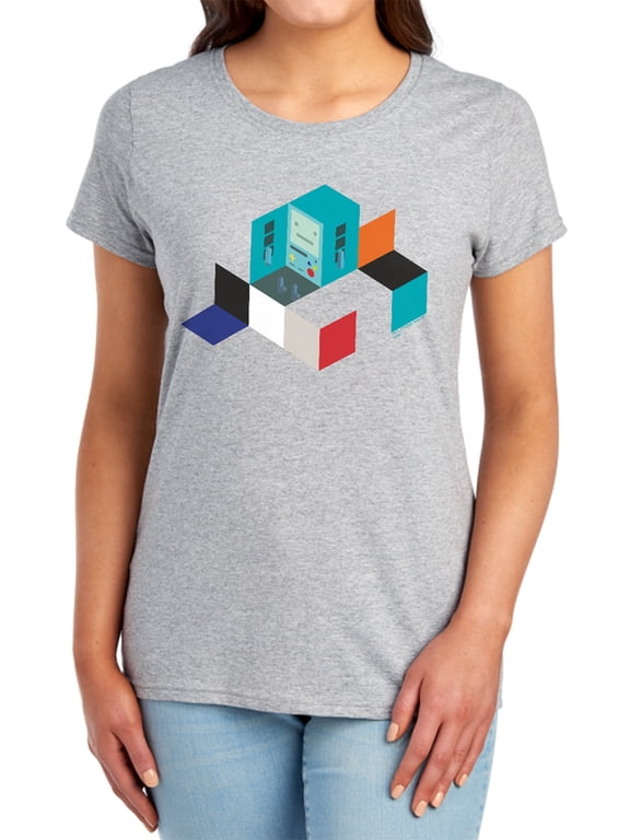 Adventure Time BMO Blocks Women's T Shirt, Athletic Heather, Small