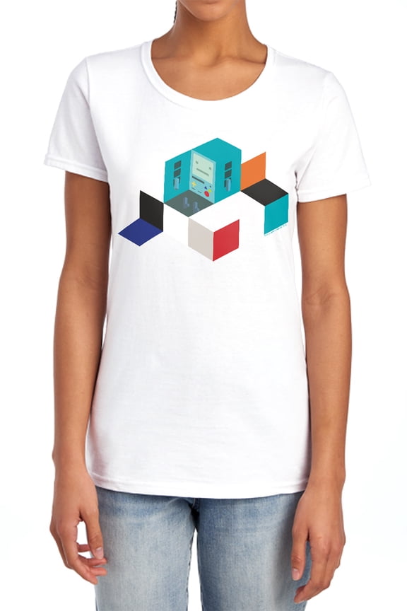 Adventure Time BMO Blocks Women's T Shirt, White, Large