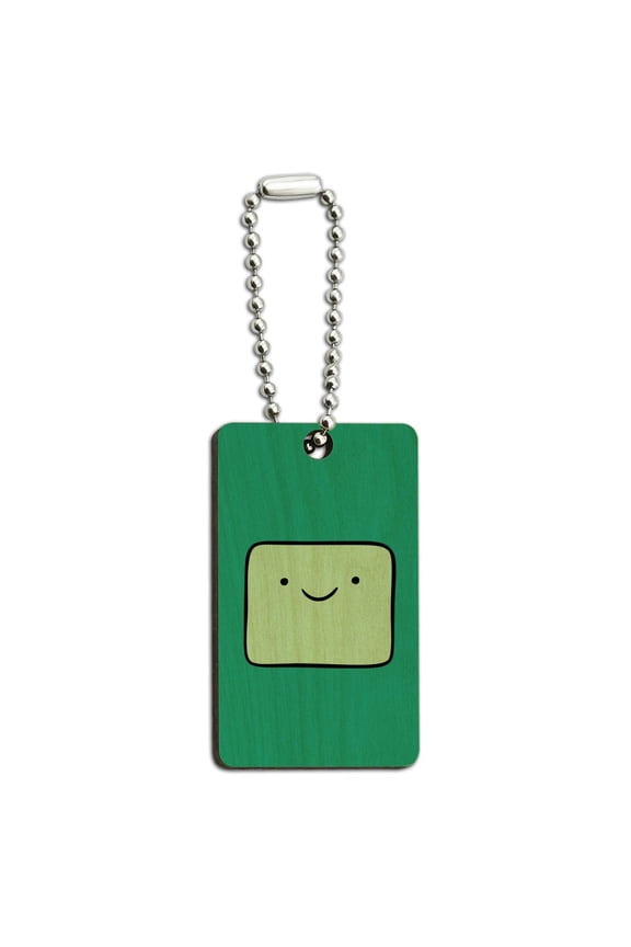 Adventure Time BMO Head Wood Wooden Rectangle Keychain Key Ring