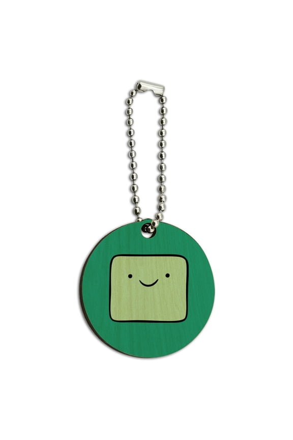 Adventure Time BMO Head Wood Wooden Round Keychain Key Chain Ring