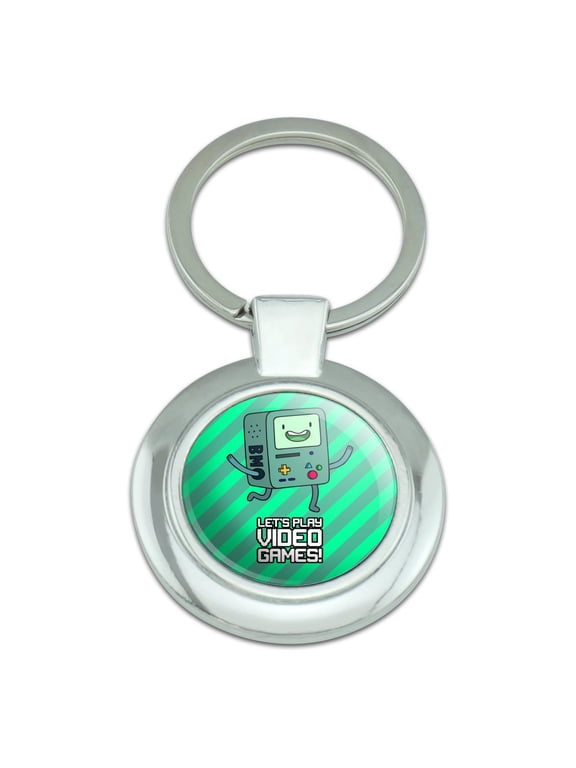 Adventure Time BMO Play Video Games Keychain Classy Round Chrome Plated Metal