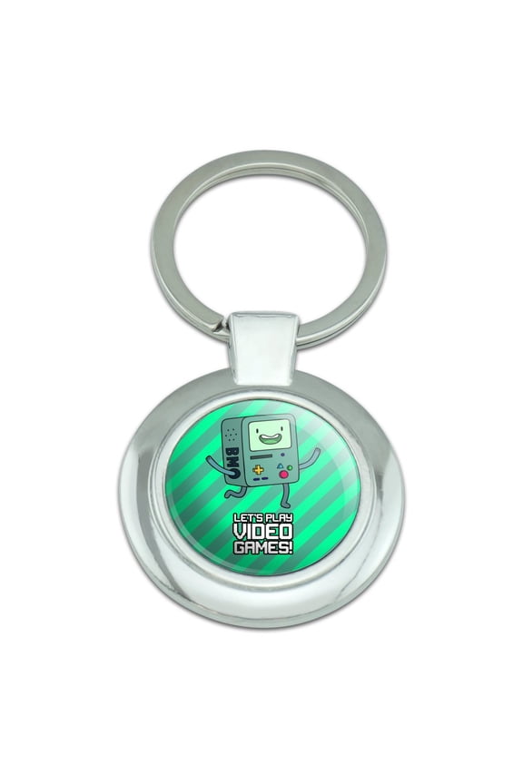Adventure Time BMO Play Video Games Keychain Classy Round Chrome Plated Metal