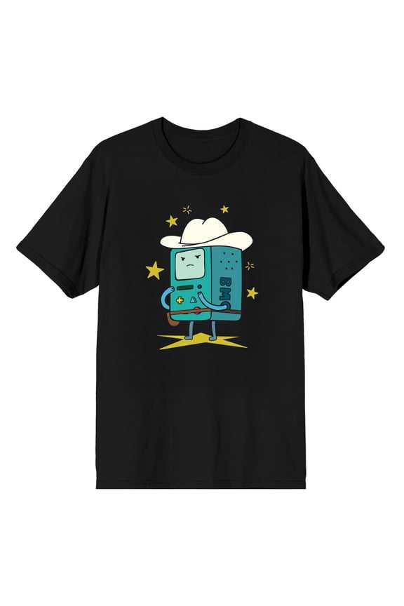 Adventure Time BMO Robot Cowboy Men's Graphic T-Shirt DTG Character Art Short Sleeve Crew Neck Officially Licensed-Large
