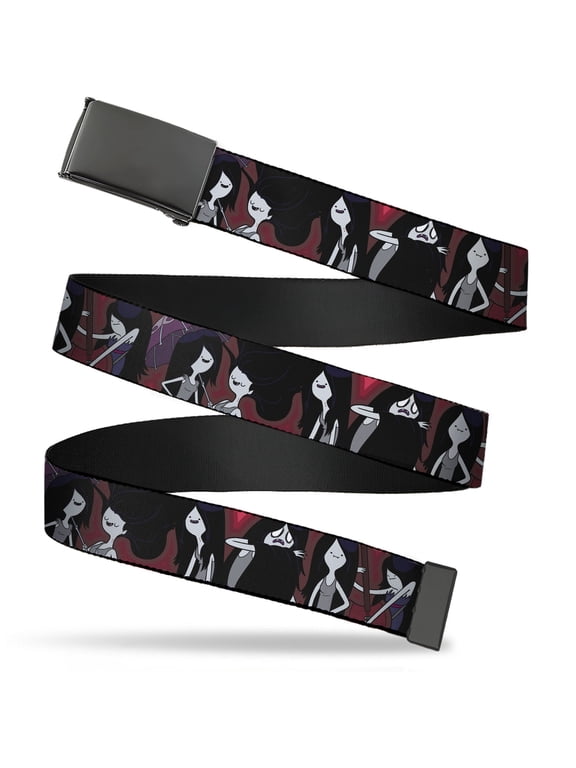 Adjustable Belt, Clamp Buckle, Cut-to-Fit, Adventure Time Marceline Poses Collage Reds
