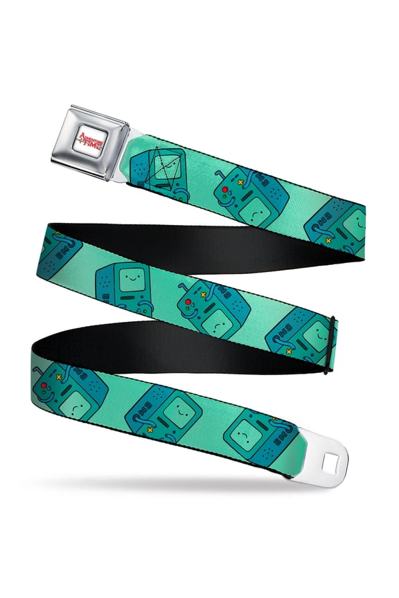 Adventure Time Belt, Seatbelt Buckle Belt, Adventure Time Bmo Pose Flips Seafoam Green, 34 to 52 Inches