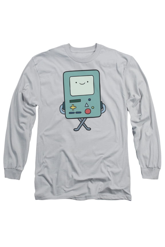 Adventure Time Bmo Long Sleeve Adult 18/1 T-Shirt Silver