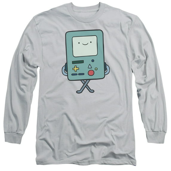 Adventure Time Bmo Long Sleeve Adult 18/1 T-Shirt Silver