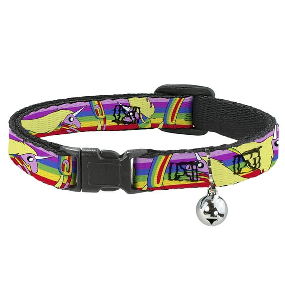 Adventure Time Breakaway Cat Collar With Bell, Plastic Clip, Easy Adjustable, Adventure Time Lady Raincorn Poses Stripe Rainbow, 8.5 to 12 Inches 0.5 Inch Wide