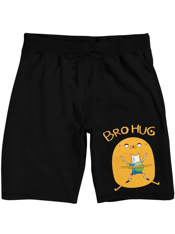 Adventure Time Bro Hug Men's Black Graphic Sleep Shorts-XL