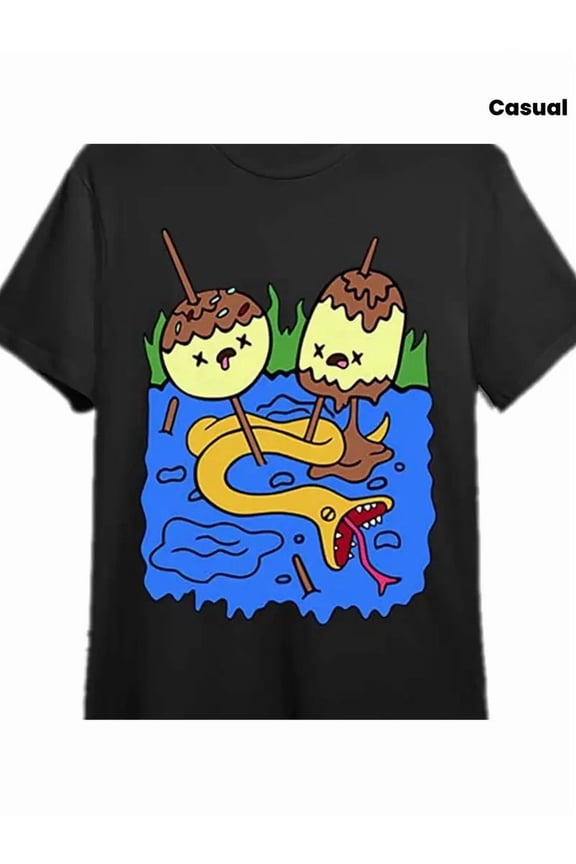 Adventure Time Casual Black Short Sleeve Cartoon Network T-Shirt, for Men & Women, up to Size 5XL