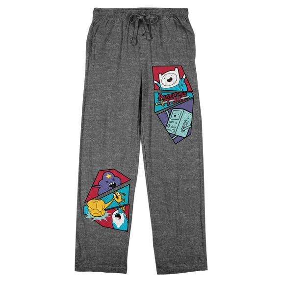 Adventure Time Characters and Logo Men's Charcoal Heather Drawstring Sleep Pants-3XL