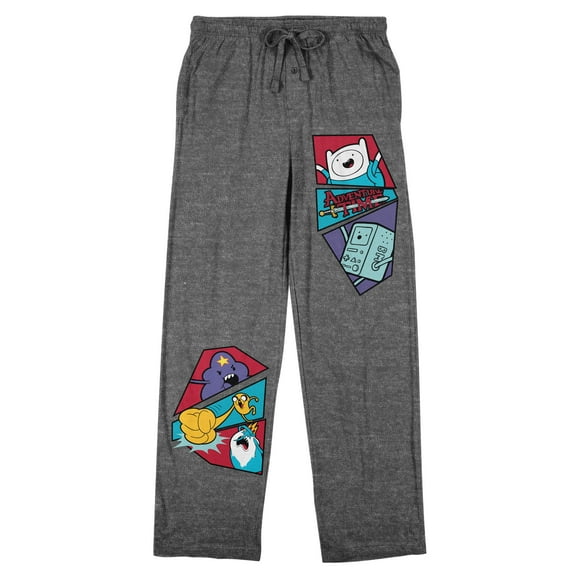 Adventure Time Characters and Logo Men's Charcoal Heather Drawstring Sleep Pants-Medium