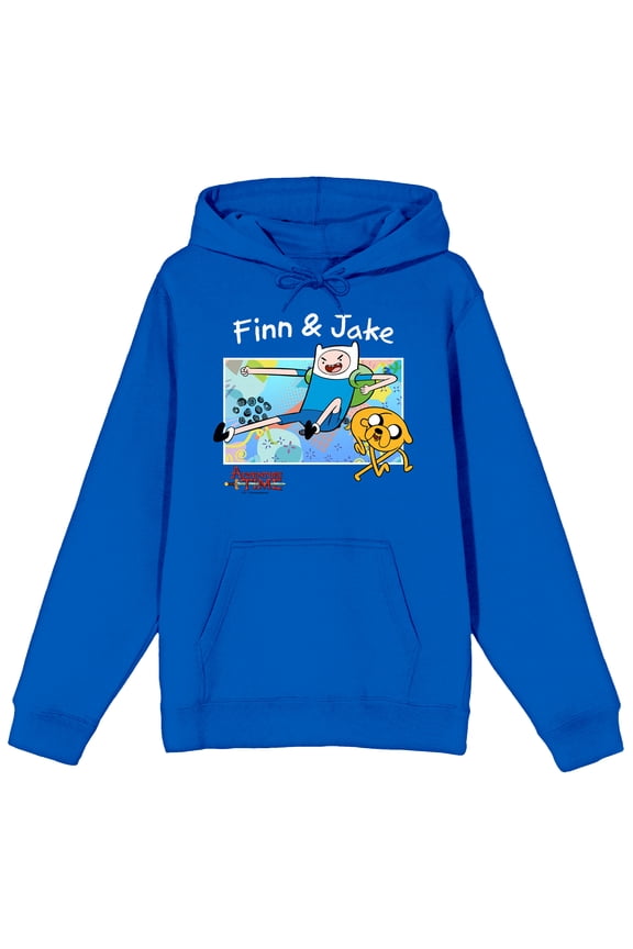 Adventure Time Finn & Jake Long Sleeve Royal Blue Adult Hooded Sweatshirt-Medium