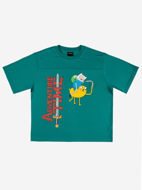 Adventure Time Finn Riding Jake Crew Neck Short Sleeve Turquoise Adult Athletic Mesh Jersey-XL