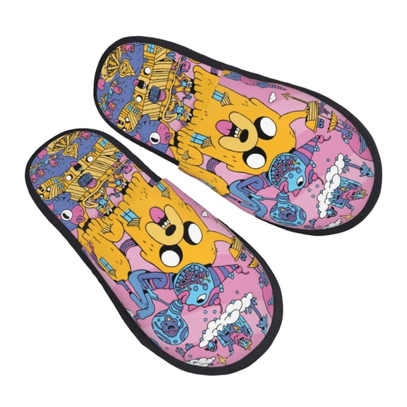 Adventure Time Furry Slippers For Men Women Fuzzy House Slippers Winter Anti-Slip Indoor And Outdoor Slip On Shoes Large