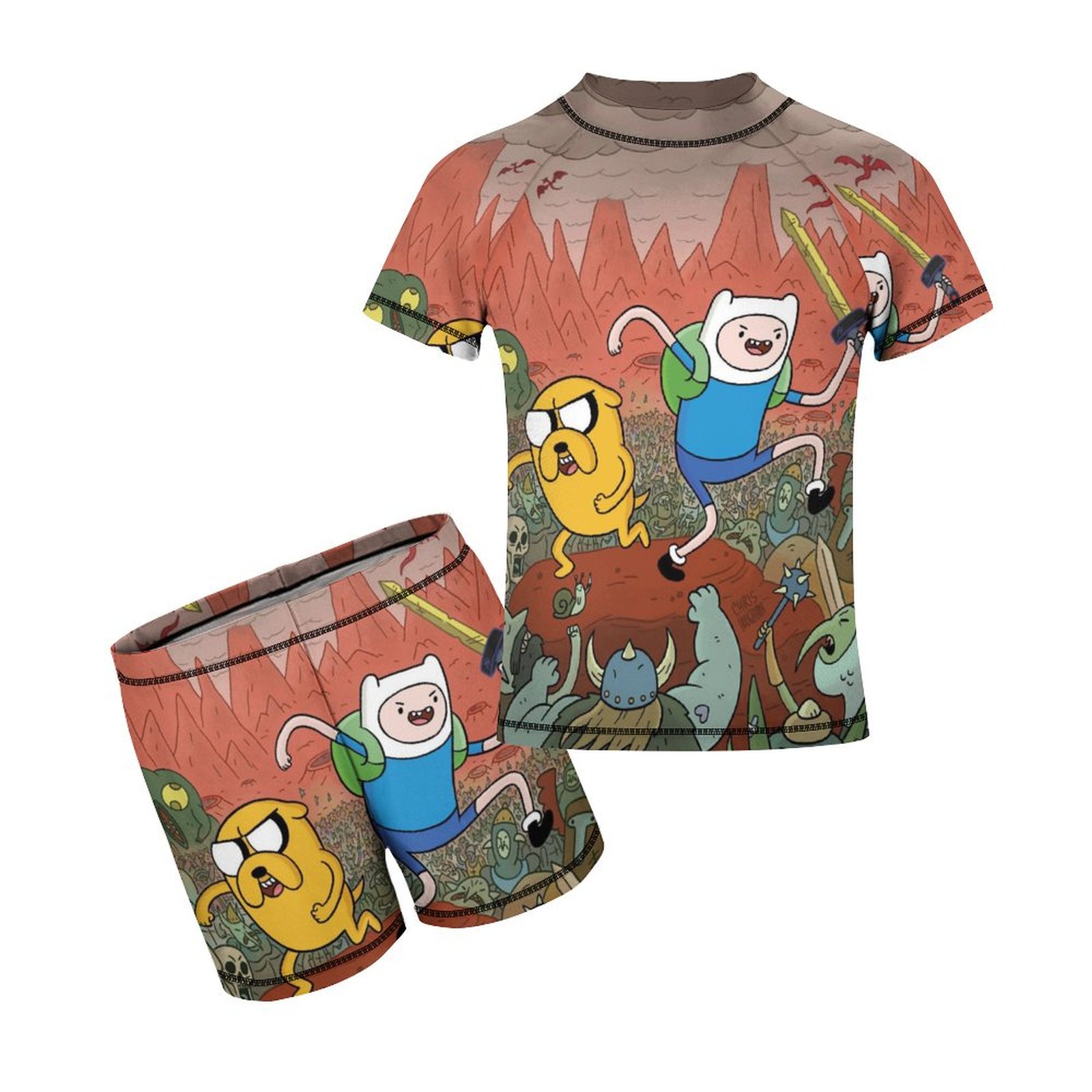 Adventure Time Jake The Dog Boys Two Piece Rash Guard Swimsuits Kids ...
