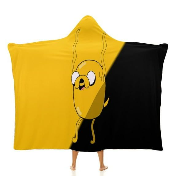 Adventure Time Jake The Dog Hooded Blanket Poncho, Wearable Hooded Blanket Cozy Soft Warm Plush Fleece Blanket for Adult Women Men