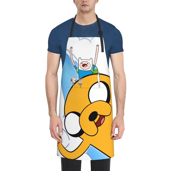 Adventure Time Jake the Dog Adjustable Bib Apron, Waterdrop Resistant Aprons with 2 Pockets Cooking Kitchen Aprons for Women Men Chef