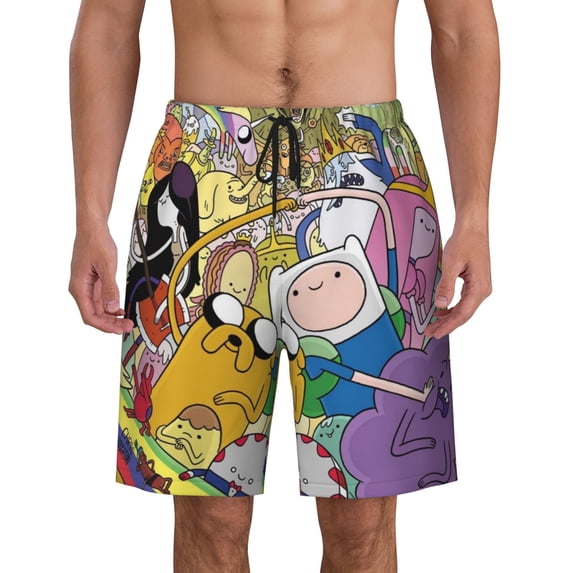 Adventure Time Jake the Dog Men's Swim Trunks Quick Dry Beach Board Shorts with Pockets Mesh Lining Bathing Suits