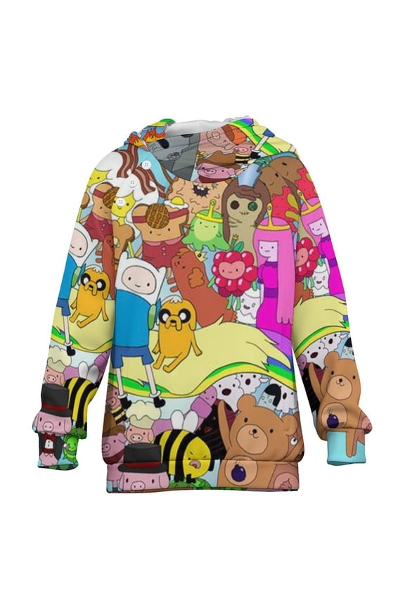 Adventure Time Kids Hoodie Raglan Sleeve Hooded Snap Sweatshirt Casual Wear Soft Breathable Outerwear Winter Clothes 10-11Y