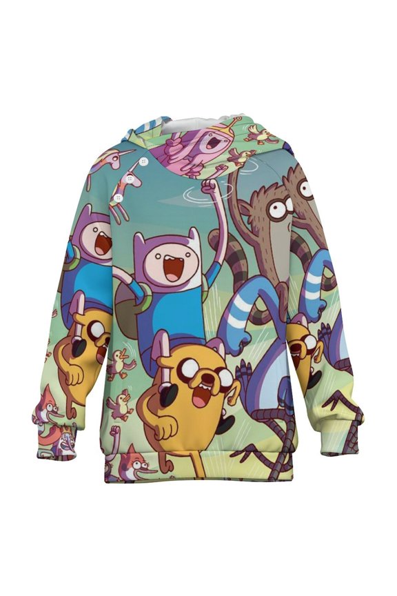 Adventure Time Kids Hoodie Raglan Sleeve Hooded Snap Sweatshirt Casual Wear Soft Breathable Outerwear Winter Clothes 12-13Y
