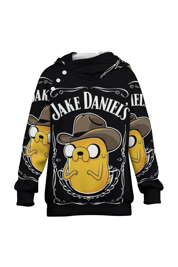 Adventure Time Kids Hoodie Raglan Sleeve Hooded Snap Sweatshirt Casual Wear Soft Breathable Outerwear Winter Clothes 14-15Y