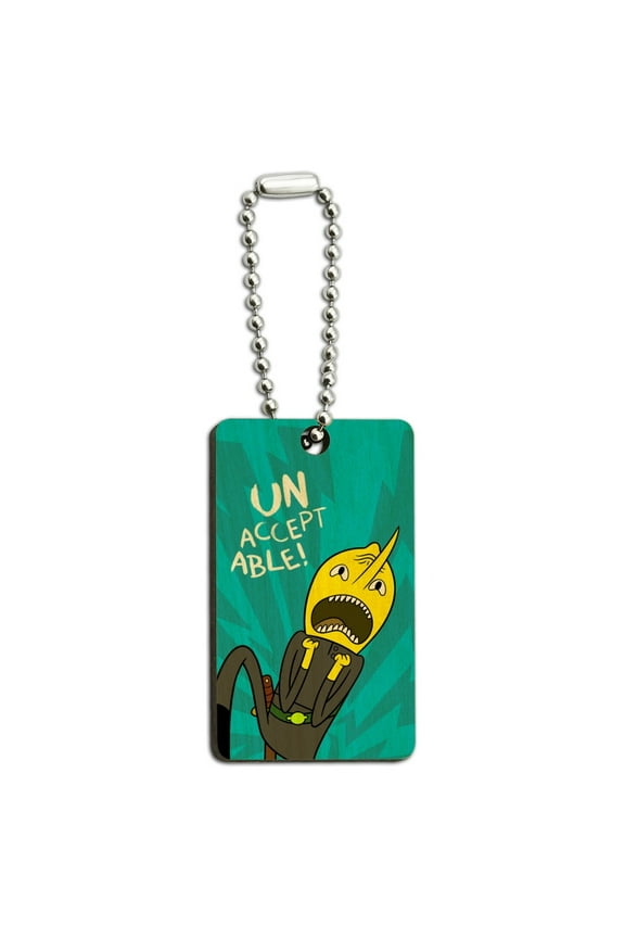 Adventure Time Lemongrab Unacceptable Wood Wooden Rectangle Keychain Key Ring