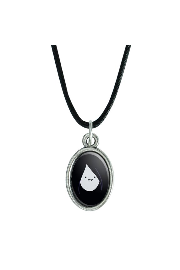 Adventure Time Marceline Head Antiqued Oval Charm Pendant with Black Satin Cord