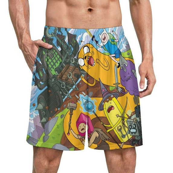 Adventure Time Men's Pajama Pants Sleepwear Lounge Shorts Bottoms Summer Daily Cozy Soft Ice Silk Pajama Shorts Lightweight Home Beach Shorts
